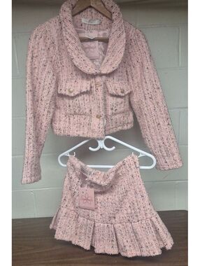 Sweetheart Pink Tweed Suit Set with Gold Buttons